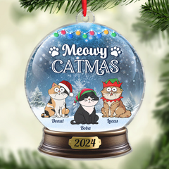 Meowy Catmas - Customized Personalized Crystal Ball Acrylic Ornament - Christmas Gift For Cat Pet Lover Cat Mom Cat Dad