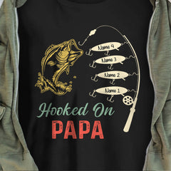 Personalized Fishing Hooked On Dad Grandpa T Shirt