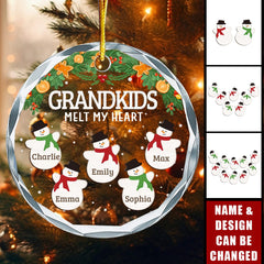 Grandkids Melt My Hearts - Family Personalized Custom Circle Glass Ornament - Christmas Gift For Grandma