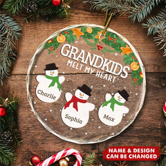 Grandkids Melt My Hearts - Family Personalized Custom Circle Glass Ornament - Christmas Gift For Grandma