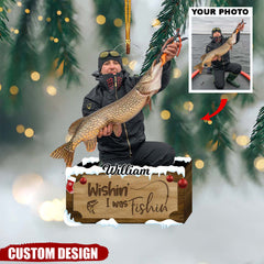 Wishin' I Was Fishing - Personalized Custom Photo Mica Ornament - Christmas Gift For Fishing Lover, Fisher, Friends, Family Members