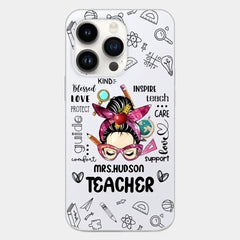 Messy Bun Teacher Typography Personalized Space Phone case
