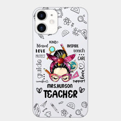 Messy Bun Teacher Typography Personalized Space Phone case