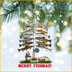 Fishing Merry Fishmas Personalized Christmas Ornament