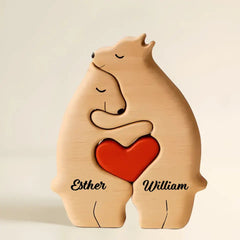 We Are One - Family Personalized Custom Bear Shaped Wooden Art Puzzle - Wooden Pet Carvings