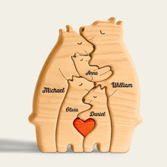 We Are One - Family Personalized Custom Bear Shaped Wooden Art Puzzle - Wooden Pet Carvings