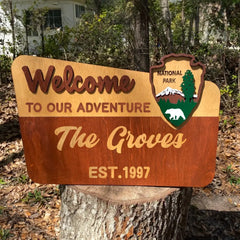 Welcome To Our Adventure - Personalized Door Sign 2 Layer, Camping Decoration