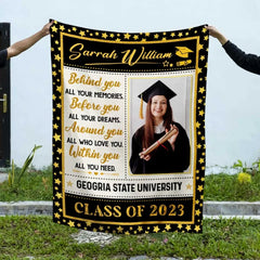 Customized Behind You All Your Memories Blanket, University Graduation Gifts For Her 2023, Graduation Blanket With Picture