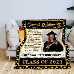 Customized Behind You All Your Memories Blanket, University Graduation Gifts For Her 2023, Graduation Blanket With Picture