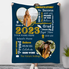 Personalized Word Art Graduation Blanket With Photo, Class Of 2023 Graduation Senior Gift, Graduation Gift For Daughter