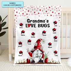 Grandma's Love Bugs Gnome - Personalized Blanket - Gift For Grandma