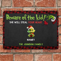 Watch Out Kids, Gift for Family, Green Monster for Kids - Personalized Metal Sign, Christmas