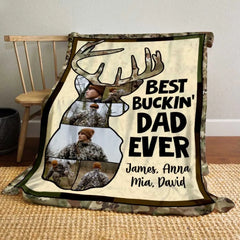 Best Buckin’ Dad Ever Personalized Blanket, Father’s Day Gifts For Hunting Dads, Deer Hunting Dad Gift