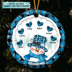 Grandma Snowman Christmas- Personalized Ceramic Ornament - Gift For Grandma