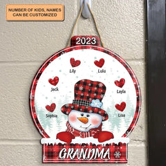 Snowman Christmas - Personalized Custom Door Sign - Christmas Gift For Grandma