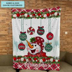 Snowman Nana - Personalized Custom Blanket - Mother's Day, Christmas Gift For Grandma, Mom, Family Members