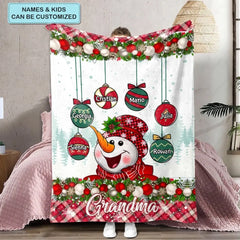 Snowman Nana - Personalized Custom Blanket - Mother's Day, Christmas Gift For Grandma, Mom, Family Members