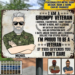 Personalized Grumpy Canadian Veterans Metal Sign Printed