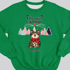 Meowy Catmas, Christmas Tree, Personalized Christmas Cat Breeds Sweatshirt, Sweatshirt For Cat Lovers