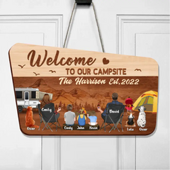 Personalized Camping Family Wooden Sign - Couple/Parents/Single Parent With Upto 3 Kids And 3 Pets - Gift Idea For Family/ Camping/ Dog/Cat Lover - Welcome To Our Campsite