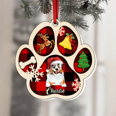 Personalized Dog Paw Christmas Wooden Ornament, Customized Decoration Gift For Pet Lovers