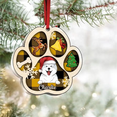 Personalized Dog Paw Christmas Wooden Ornament, Customized Decoration Gift For Pet Lovers