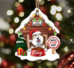 Santa Stop Here! Personalized Dog Christmas Wood Ornament, Custom Shape Ornament