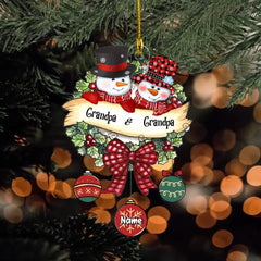 Snowman Grandpa & Grandma Mom & Dad Christmas Ball Kids Personalized Acrylic Ornament