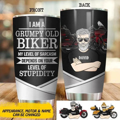 Personalized I Am A Grumpy Old Biker Tumbler Printed