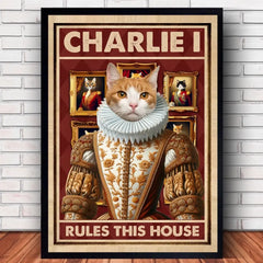 Funny Upload Photos Cats and Dogs Pets Rule the House Personalized Framed Canvas, Poster Print