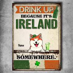 St. Patrick's Day Metal Yard Sign, Gifts For Pet Lovers, Drink Up Because It's Ireland Somewhere