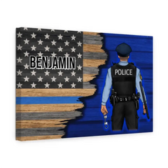 Personalized Canvas, Thin Line Blue American Flag, Gift For Police Officers