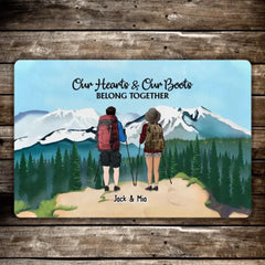 Our Hearts & Our Boots Belong Together - Personalized Gifts Custom Doormat for Couples, Hiking Lovers