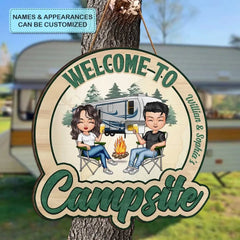 Welcome To Our Campsite - Personalized Custom Door Sign - Gift For Camping Lover, Camper, Couple