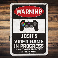 Personalized Warning Video Game Metal Room Sign - Metal Sign - Name Sign - Personalized Gift