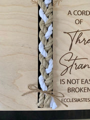 ENGRAVED, A Cord of Three Strands is Not Easily Broken Unity Ceremony Sign, Personalized Gift for Couple, Anniversary Gift