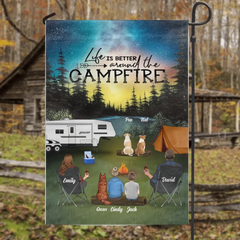 Custom Personalized Night Camping Flag Sign - Best Gift For Camping Family/Couple/Single Parent/Solo - Upto 4 Kids and 3 Pets