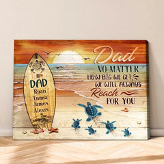 Dad No Matter How Big We Get Canvas Art – Father’s Day Custom Sea Turtles Name