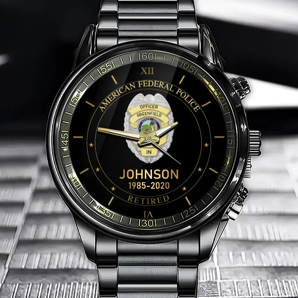 Personalized Us Police Badge Custom Name & Time Watch – Lucky Locates