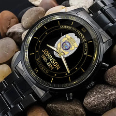 Personalized US Police Badge Custom Name & Time Watch