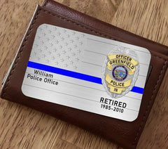 Custom US Police Badge Aluminum Wallet Card  - Gift for Police Officer