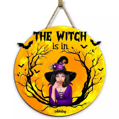 The Witch Is In Personalized Wood Sign, Halloween Decoration