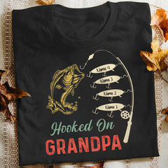 Personalized Fishing Hooked On Dad Grandpa T Shirt