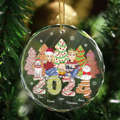 Family 2024 Cake, Cookie Trees Christmas Gift For Parent, Kid, Baby - Personalized Circle Glass Ornament