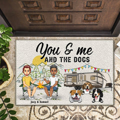 Home Is Where We Park It You Me And The Dogs Cartoon - Gift For Camping Couples - Personalized Doormat