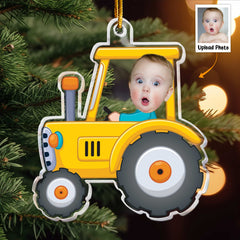 Kid Riding Tractor - Personalized Acrylic Photo Ornament