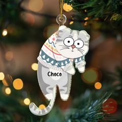 Hanging Cat Have Yourself A Meowy Christmas - Personalized Cutout Acrylic Ornament