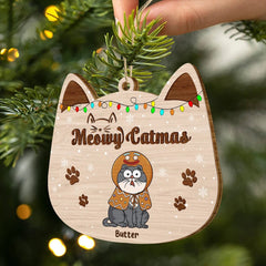 Meowy Catmas - Personalized Custom Shaped Wooden Ornament