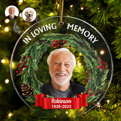 Custom Photo In Loving Memory - Christmas, Memorial Gift For Family, Pet Lovers - Personalized Circle Acrylic Ornament