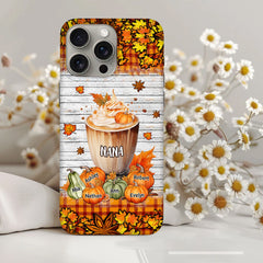 Grandma Mom Pumpkin Spice Latte Fall Season - Cross Leaves Pattern Personalized Phone Case NTK14AUG24NY2